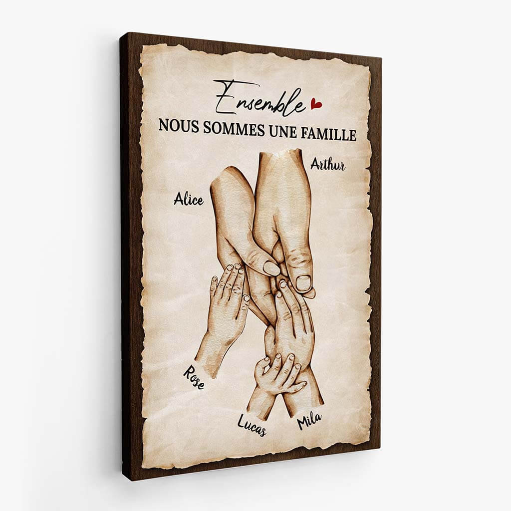 3563CFR2 ensemble nous formons une famille avec les mains se tenant toile pour famille personnalisable