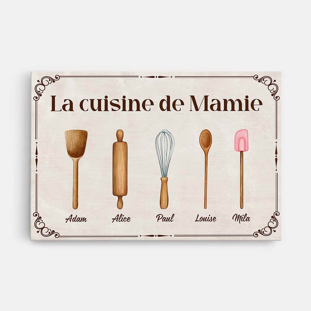 La Cuisine De Mamie Avec Les Ustensiles - Cadeau Personnalisé | Toile Pour Mamie