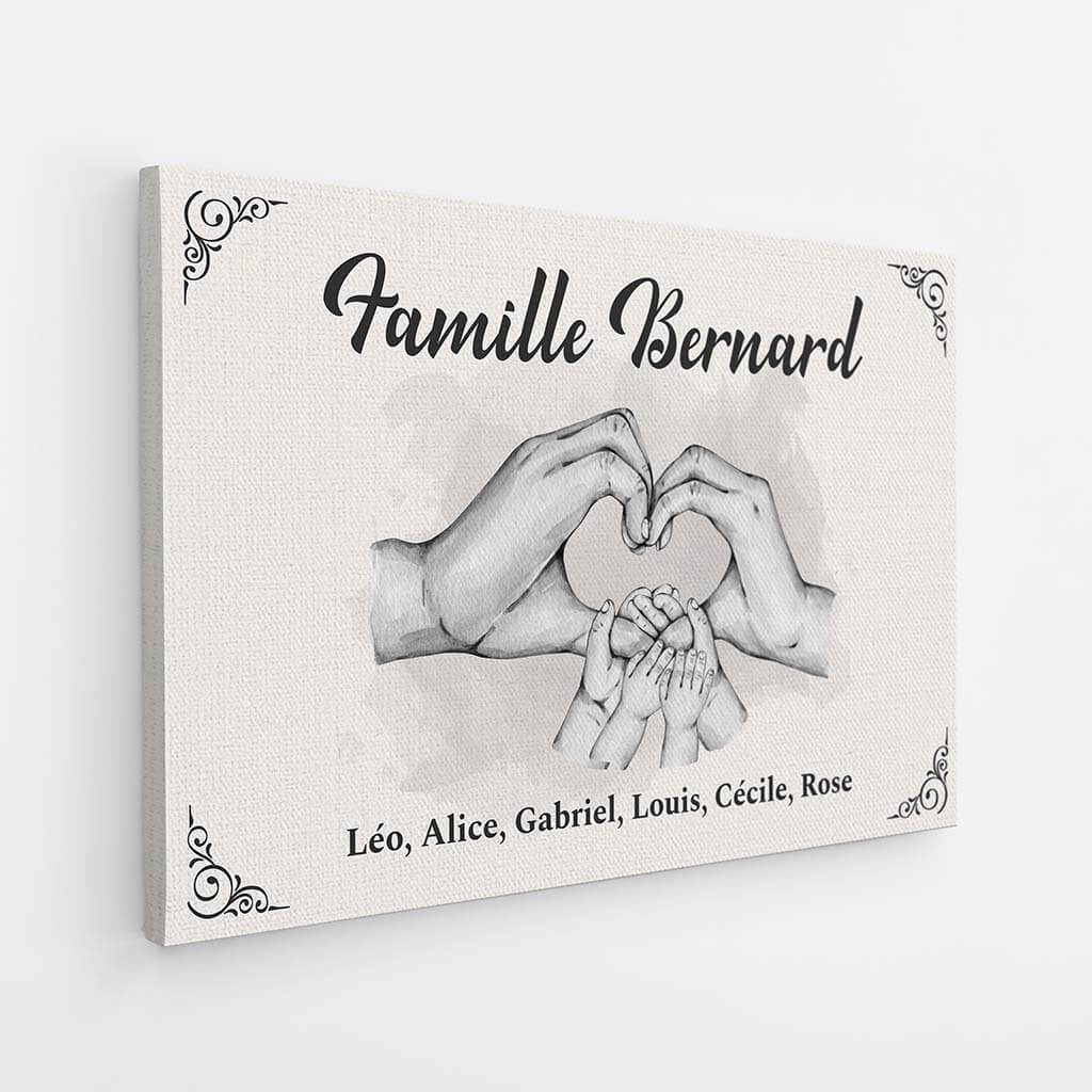 3569CFR2 la famille version coeur avec les mains toile personnalisable famille