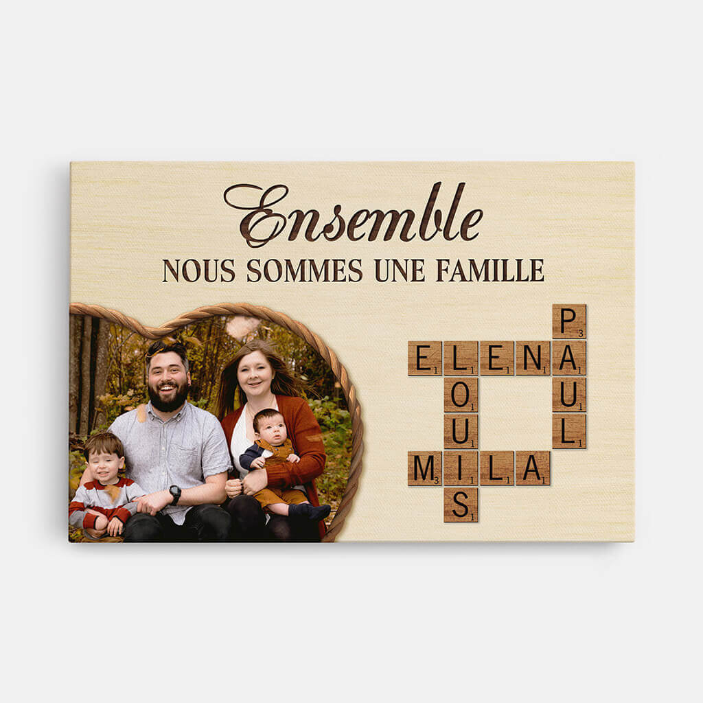 Ensemble Nous Formons Une Famille Avec Mots Croisés Et Photo - Cadeau Personnalisé | Toile Pour Famille