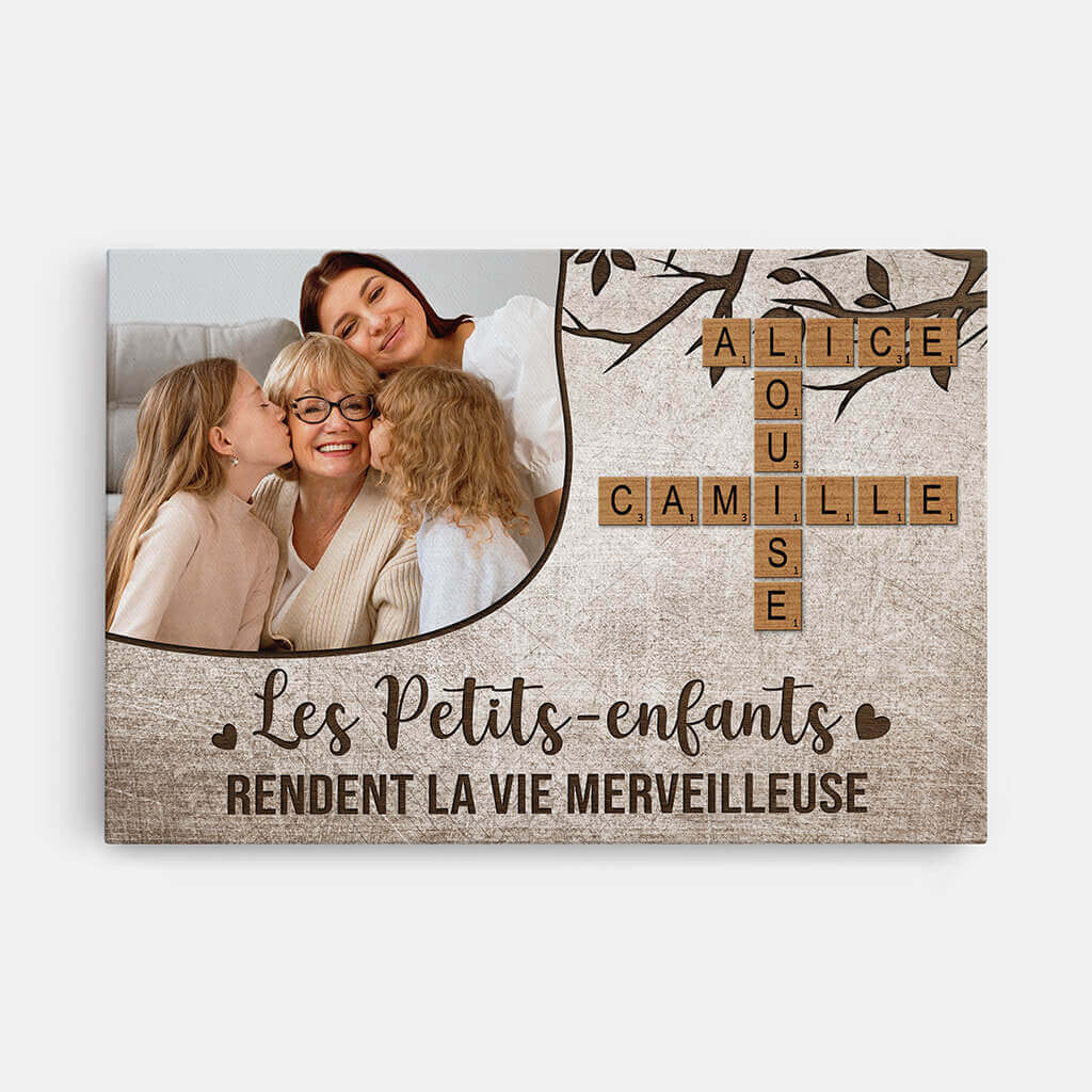 Les Petits-Enfants Rendent La Vie Merveilleuse Avec Photo Et Mots Croisés - Cadeau Personnalisé | Toile Pour Famille