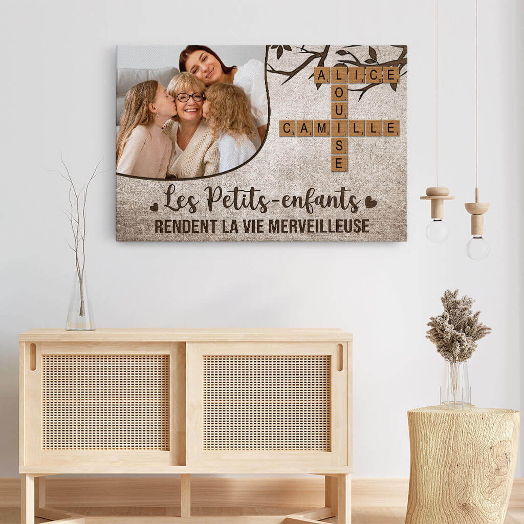 3577CFR3 les petits enfants rendent la vie merveilleuse avec photo et mots croises toile pour famille personnalisee