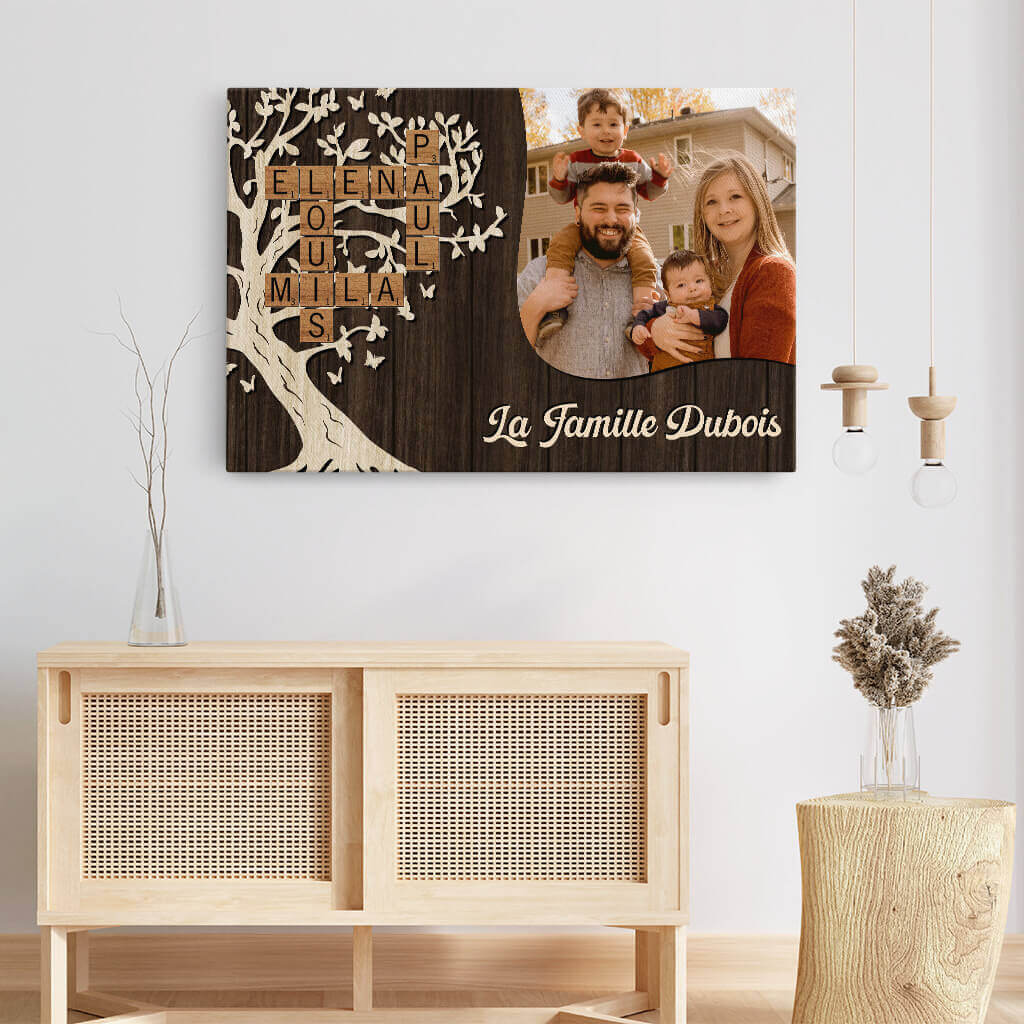 3578CFR3 la famille version larbre avec photo et mots croises toile personnalisee pour famille