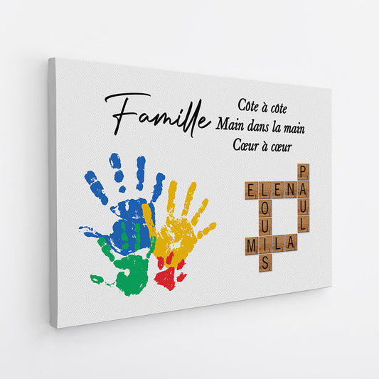 3581CFR2 la famille cote a cote avec empreintes et mots croises toile famille personnalisee