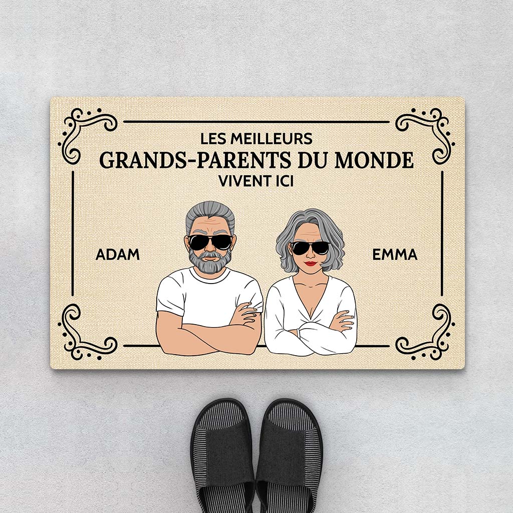 3587DFR1 les meilleurs grands parents vivent ici paillasson pour papy et mamie cadeau grands parents personnalise