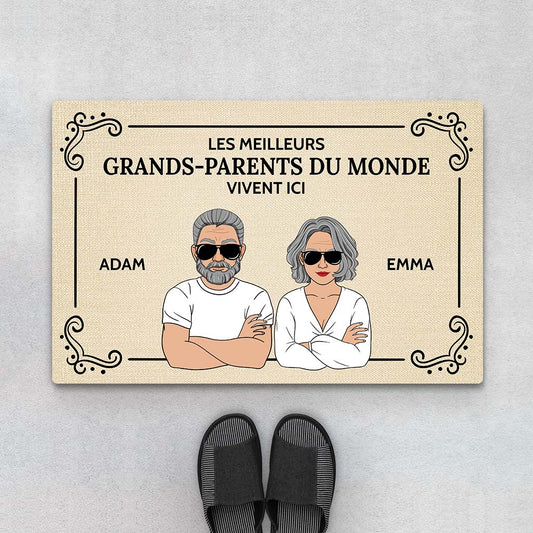 3587DFR1 les meilleurs grands parents vivent ici paillasson pour papy et mamie cadeau grands parents personnalise