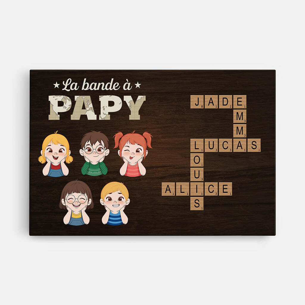 La Bande À Papy Avec Mots Croisés Version Bois - Cadeau Personnalisé | Toile Pour Papy