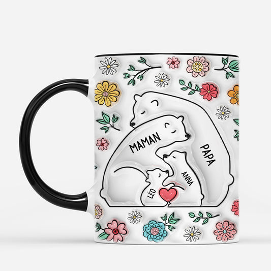 3603MFR4 lamour de famille ours avec fleurs 3d mug pour famille personnalise