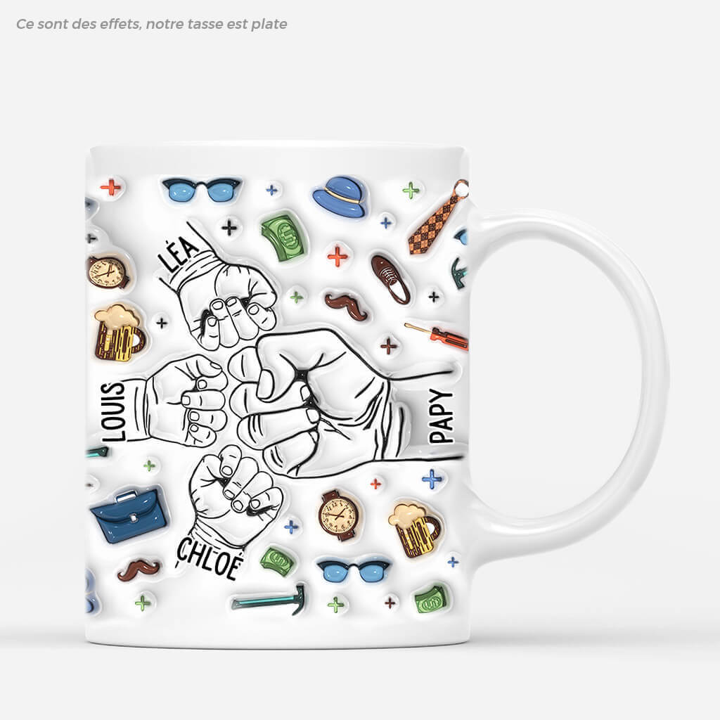 Papy Avec Bosses De Poing Version Accessoires 3D - Cadeau Personnalisé | Mug Pour Papy