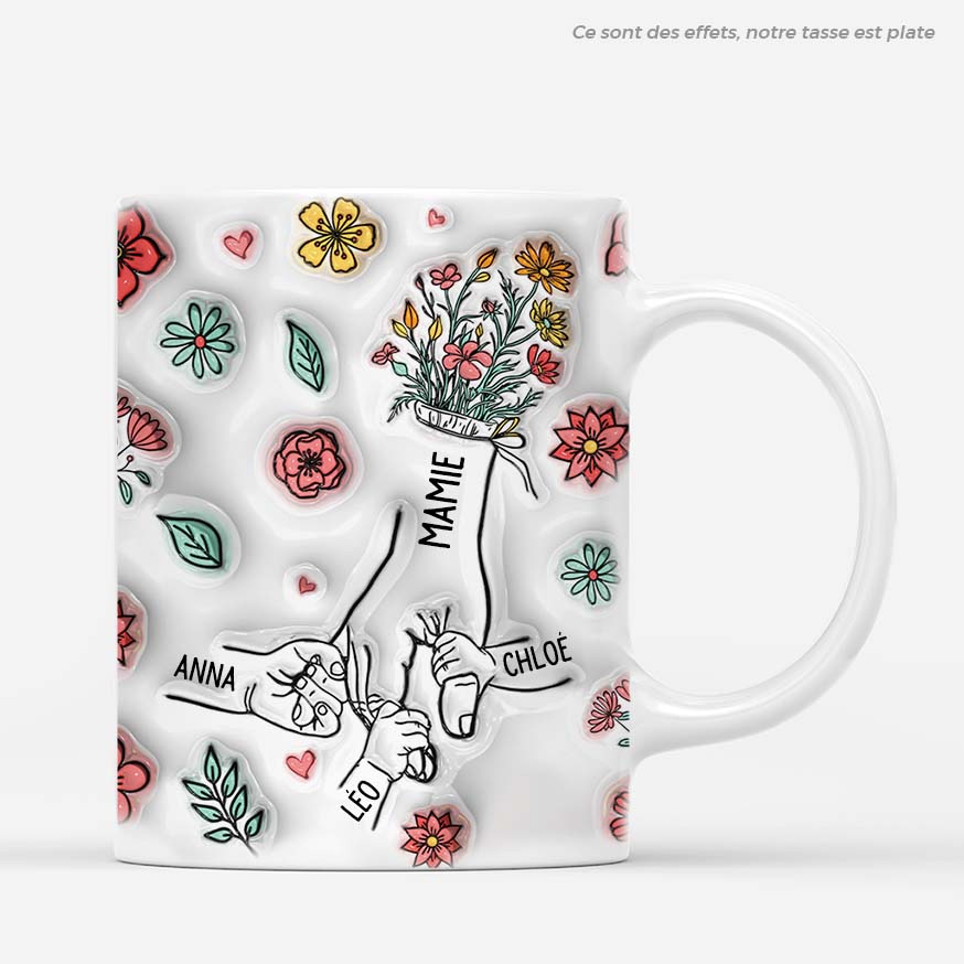 Mamie Tenant Les Mains Avec Fleurs Sauvages 3D - Cadeau Personnalisé | Mug Pour Mamie