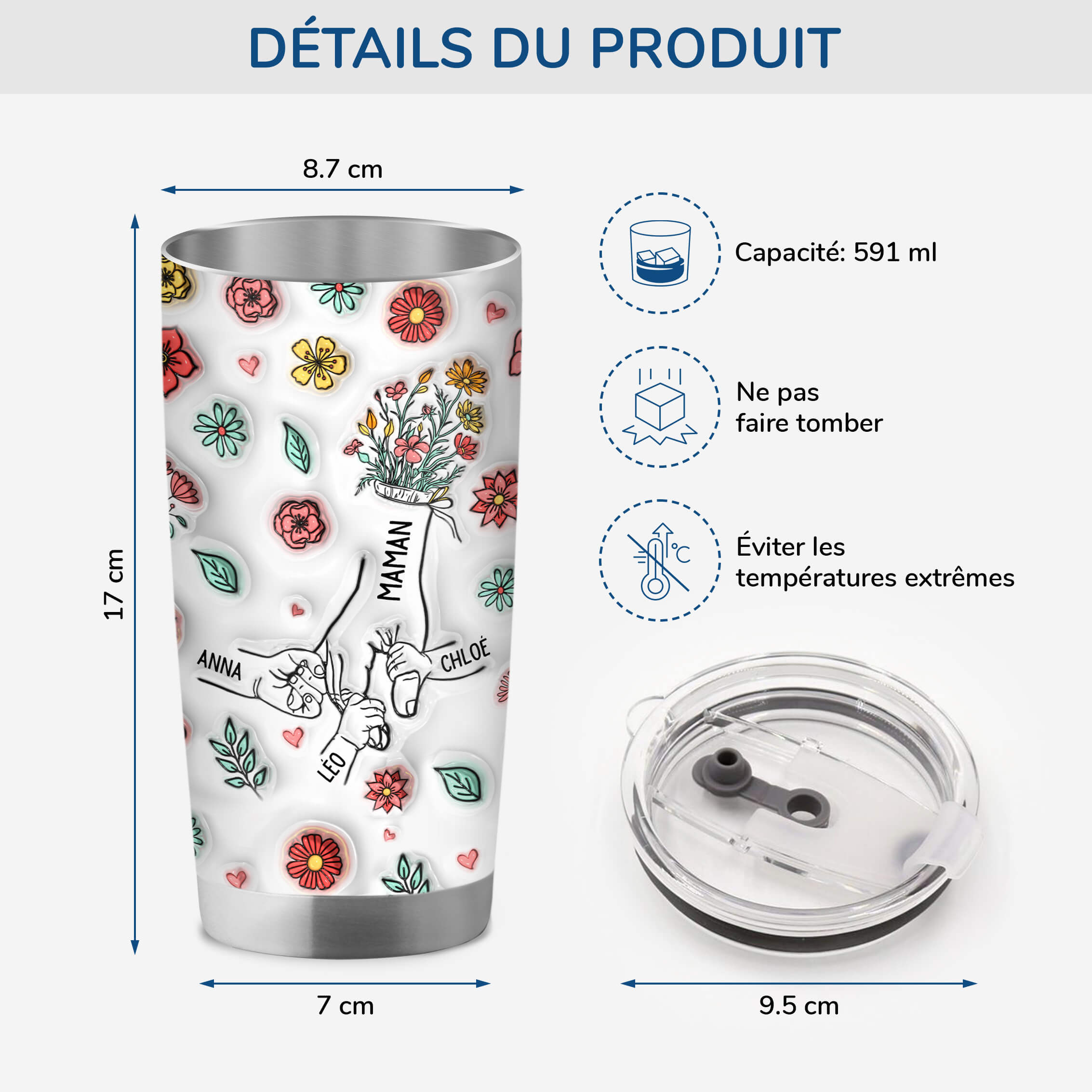 3606TFR3 effet dimpression 3d mug isotherme 590ml personnalise mamie fleur sauvage 3606T9M5A