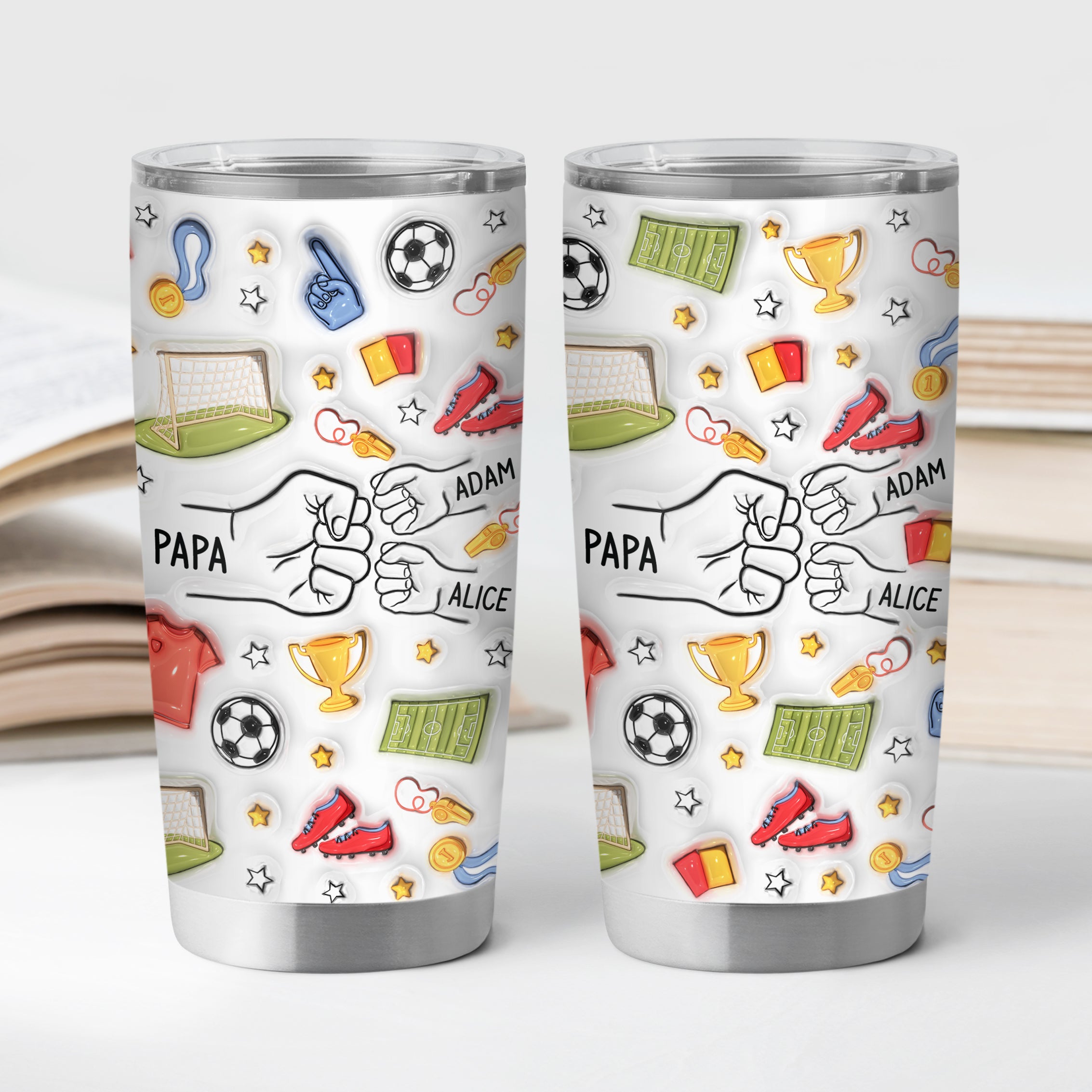 3608TFR2 effet dimpression 3d mug isotherme 590ml personnalise papa footballeur 3608t5i5b