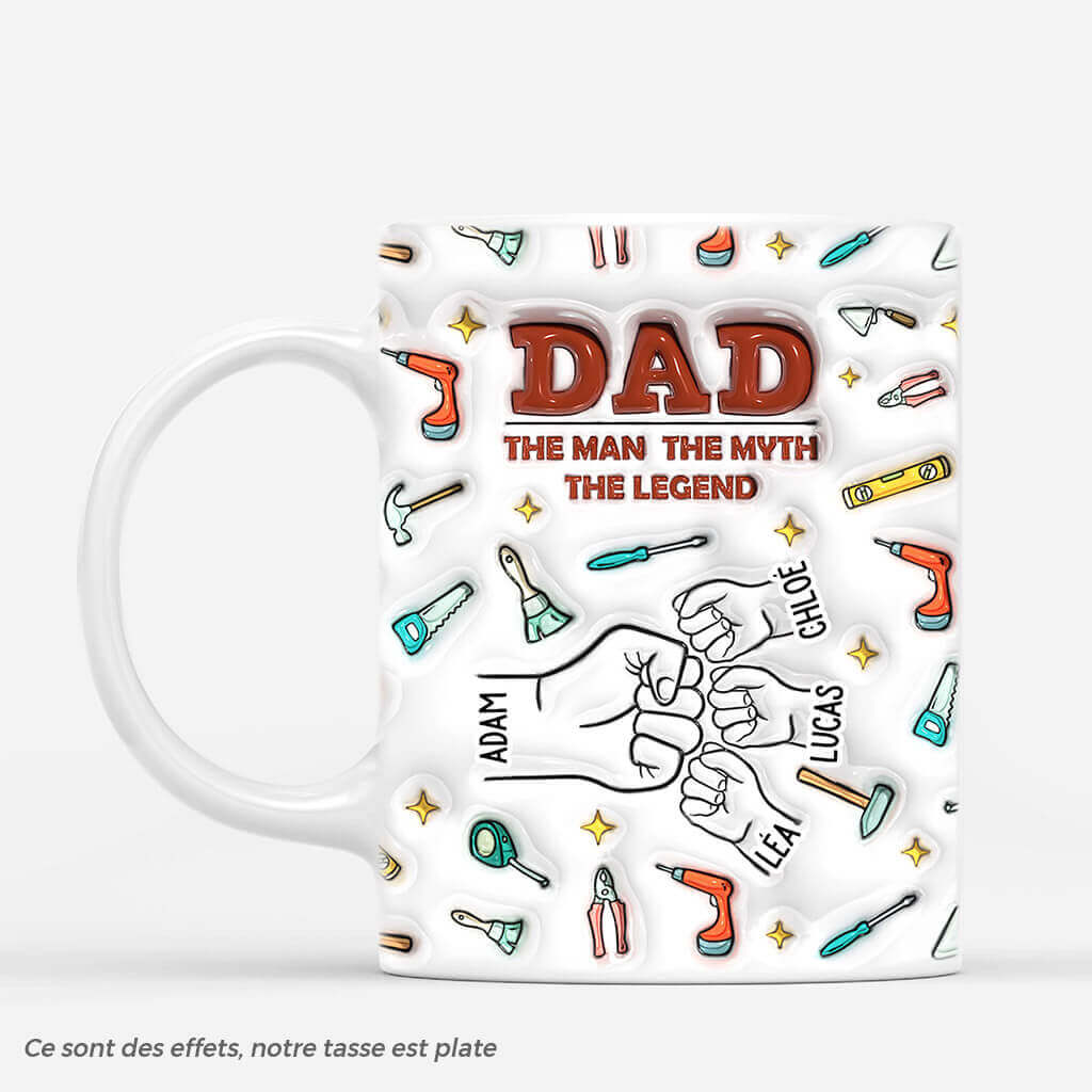 [Effet d'impression 3D]  Papa Légende Avec Bosses De Poing Version Accessoires - Cadeau Personnalisé | Mug Pour Papa