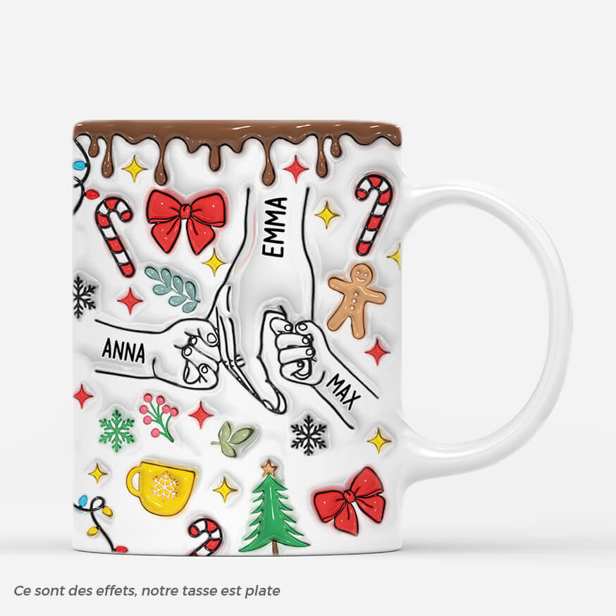 Maman Tenant Les Mains Version Noel 3D - Cadeau Personnalisé | Mug Pour Maman