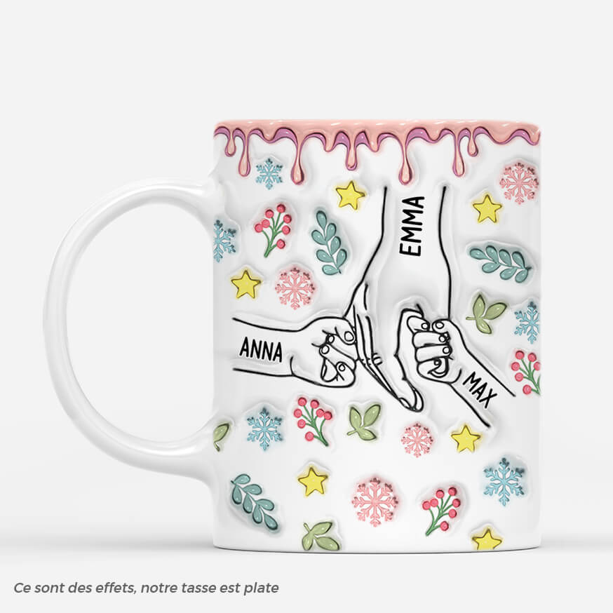 [Effet d'impression 3D]  Maman Tenant Les Mains Version Noel Pastel - Cadeau Personnalisé | Mug Pour Maman