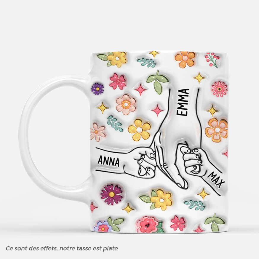 Maman Tenant Les Mains Avec Fleurs Éclatants 3D - Cadeau Personnalisé | Mug Pour Maman