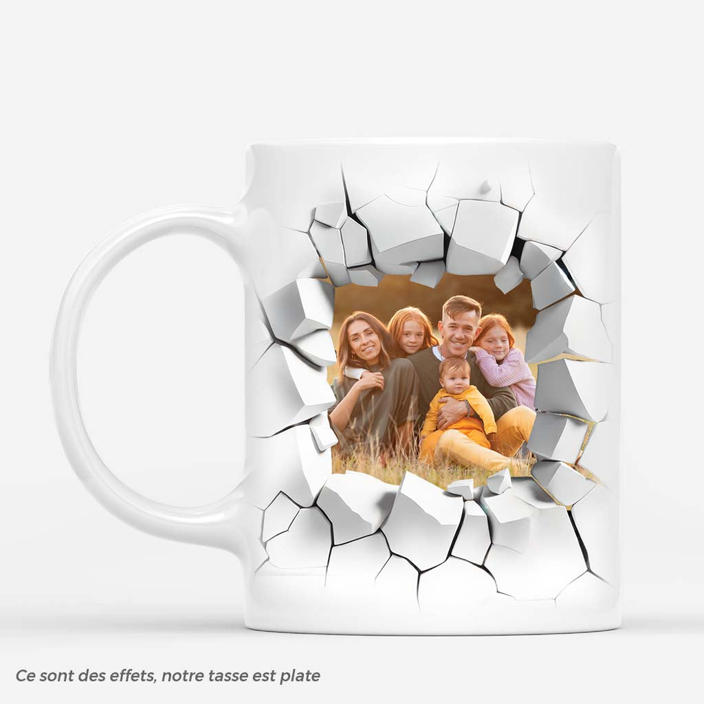 Famille Version Mur Cassé Avec Photo 3D - Cadeau Personnalisé | Mug Pour Famille