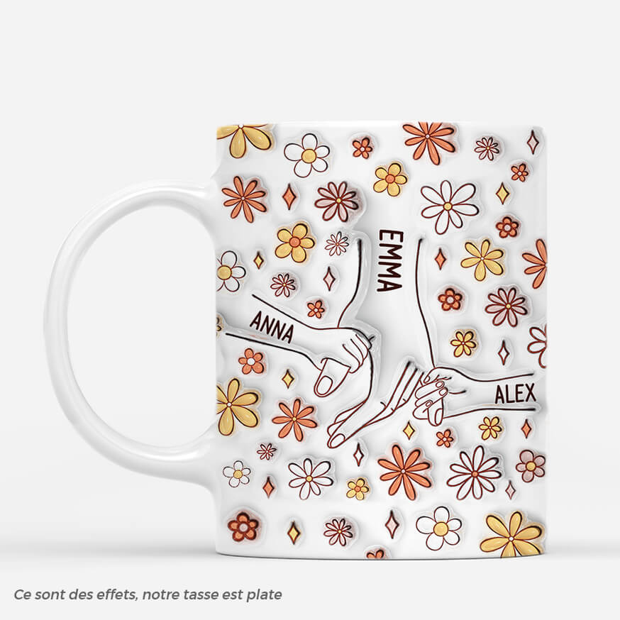 [Effet d'impression 3D]  Maman Tenant Les Mains Avec Fleurs Version Automne - Cadeau Personnalisé | Mug Pour Maman