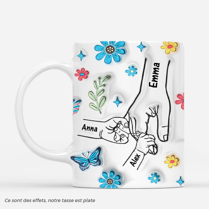 Maman Tenant Les Mains Avec Fleurs Et Papillons 3D - Cadeau Personnalisé | Mug Pour Maman