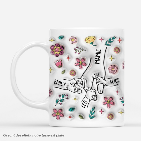 3648MFR1 mamie tenant les mains avec fleurs douces 3d mug mamie personnalisable