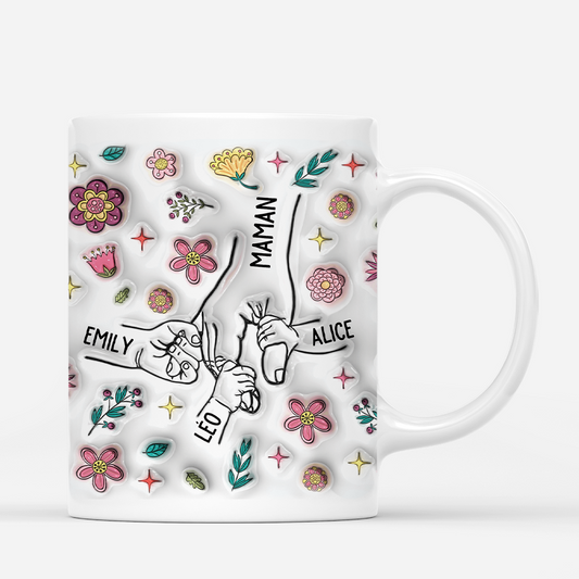 3648MFR2 mamie tenant les mains avec fleurs douces 3d mug mamie personnalisable