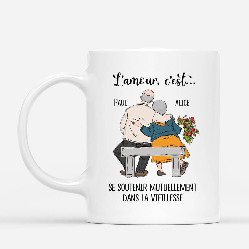 L'amour C'est... Se Soutenir Mutuellement Dans La Vieillesse - Cadeau Personnalisé | Mug Pour Couple