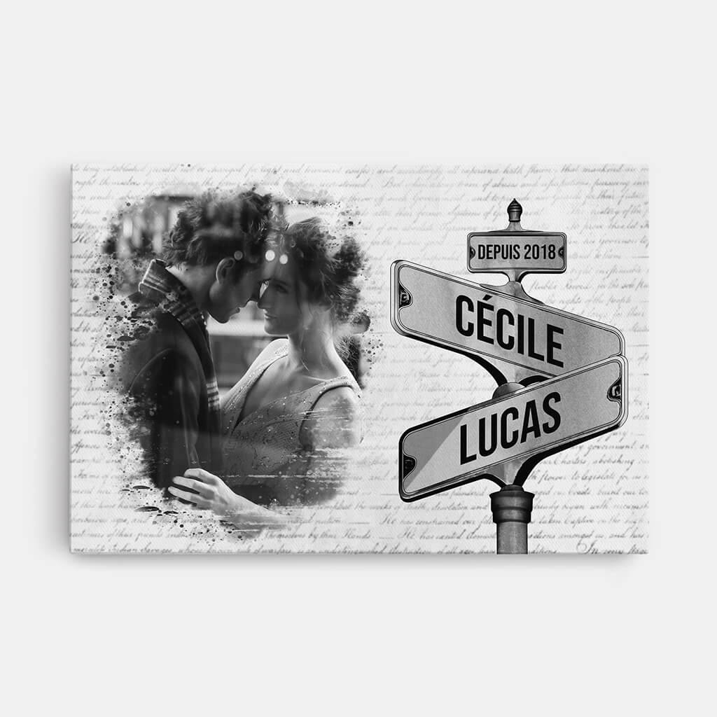 Toile Version Panneau De Rue Vintage Avec Photo - Cadeau Personnalisé | Toile Pour Couple