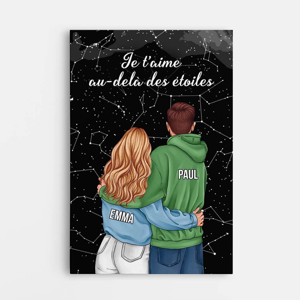 Je T'Aime Au-delà Des Étoiles Version Regarder Le Ciel - Cadeau Personnalisé | Toile Pour Couple