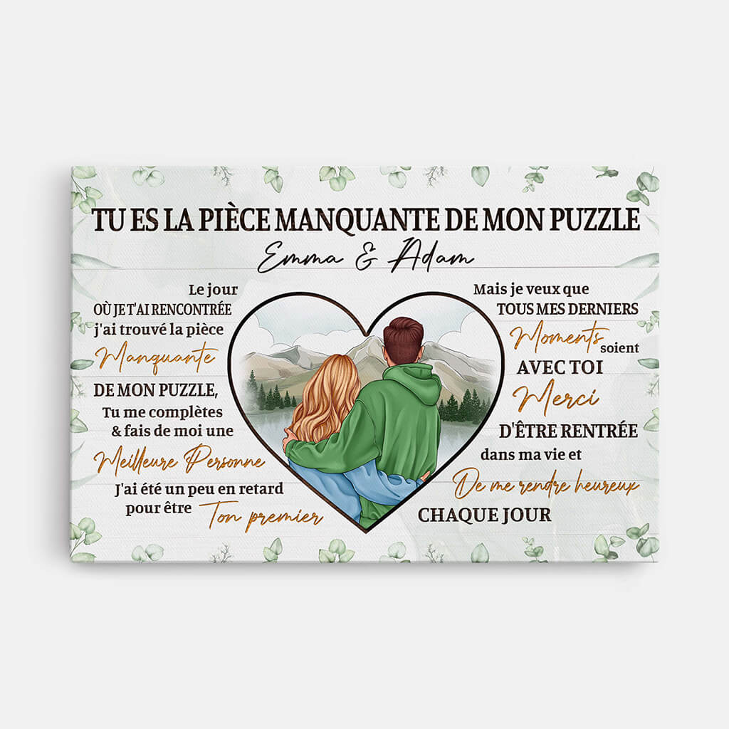 Tu Es Ma Pièce Manquante Avec Textes d'Amour - Cadeau Personnalisé | Toile Pour Couple