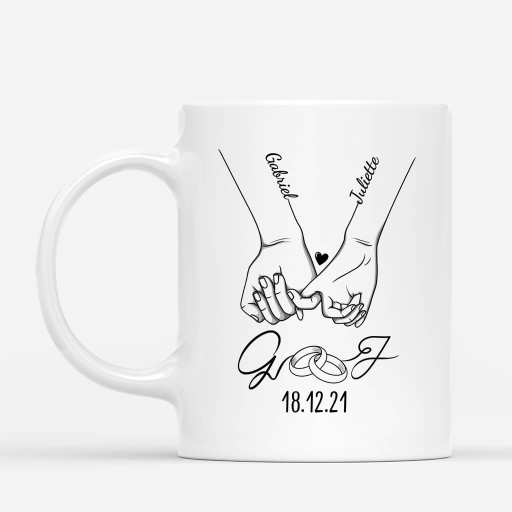 Tasse Joyeux Anniversaire De Mariage Version Bagues - Cadeau Personnalisé | Mug Pour Couple