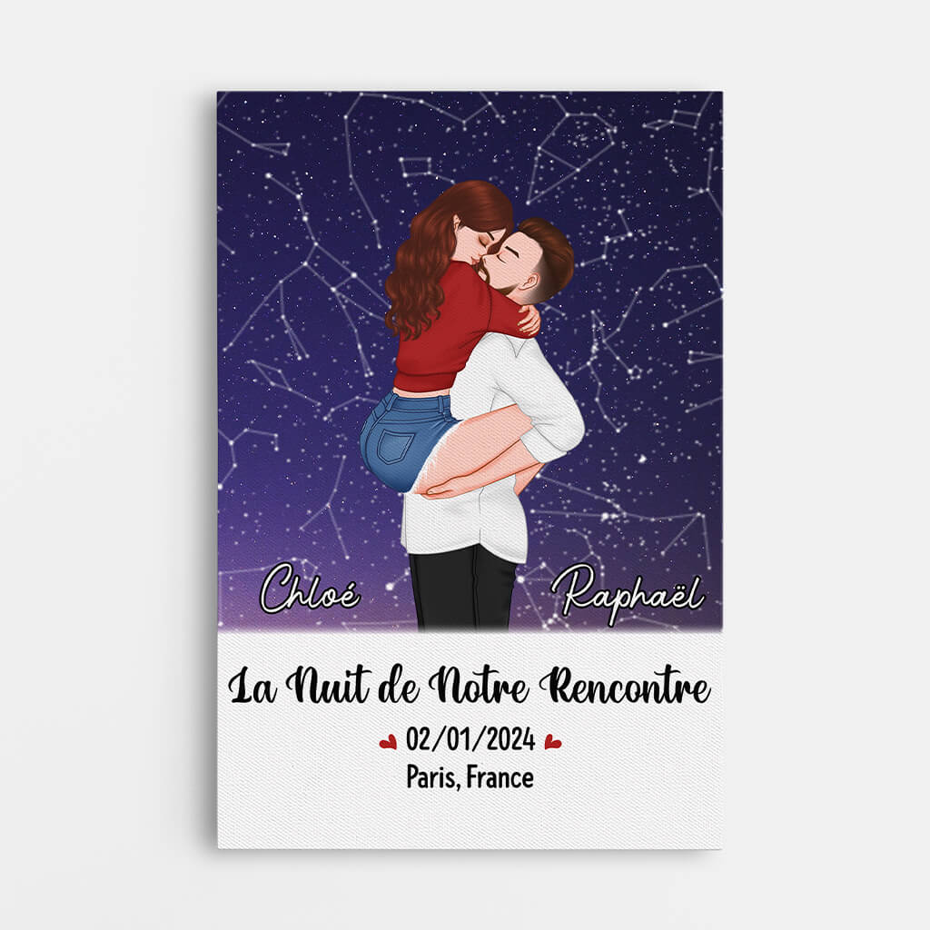 La Nuit de Notre Rencontre Version La Nuit Des Étoiles - Cadeau Personnalisé | Toile Pour Couple