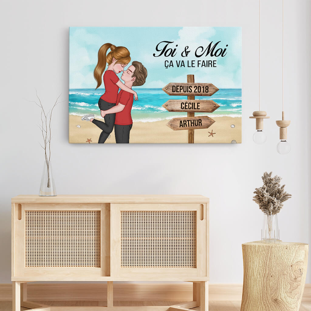 3741CFR3 toi moi ca va le faire version plage toile personnalisable couple