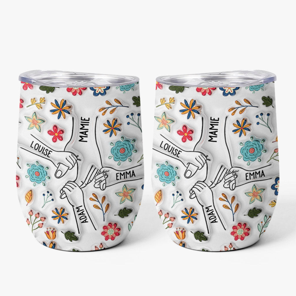 Maman/Mamie Avec Petites Fleurs - Cadeau Personnalisé | Verre À Vin Isotherme Effet 3D