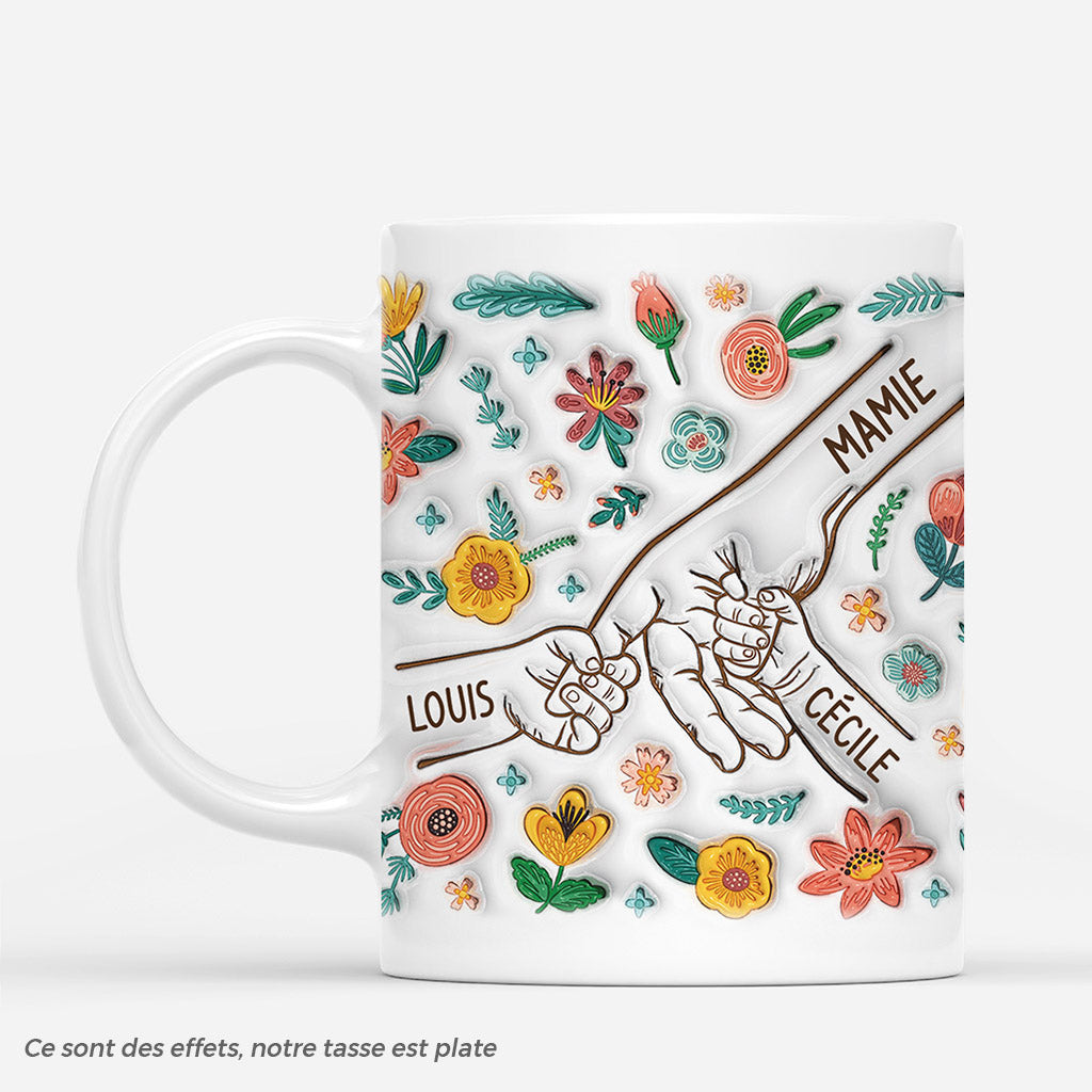 Maman Tenant Les Mains Avec Fleurs de Tendresse 3D - Cadeau Personnalisé | Mug Pour Maman