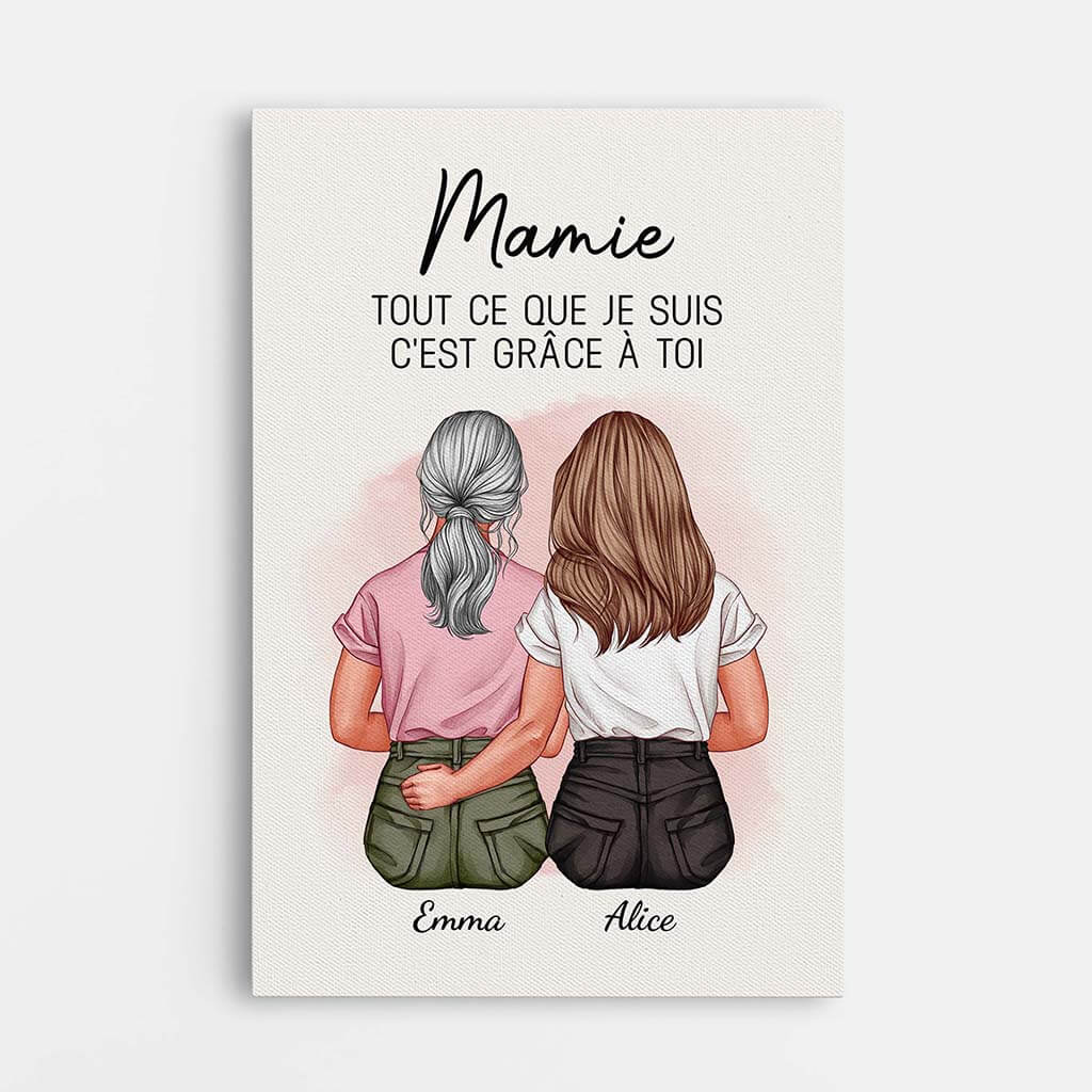 Tout Ce Que Je Suis, C'est Grâce À Toi - Cadeau Personnalisé | Toile Pour Mamie