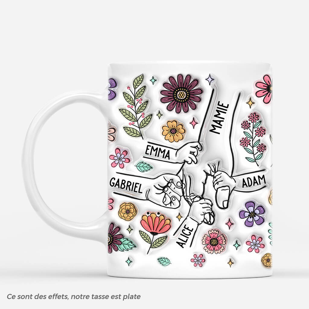 Maman Tenant Les Mains Avec Fleurs De Famille 3D - Cadeau Personnalisé | Mug Pour Maman