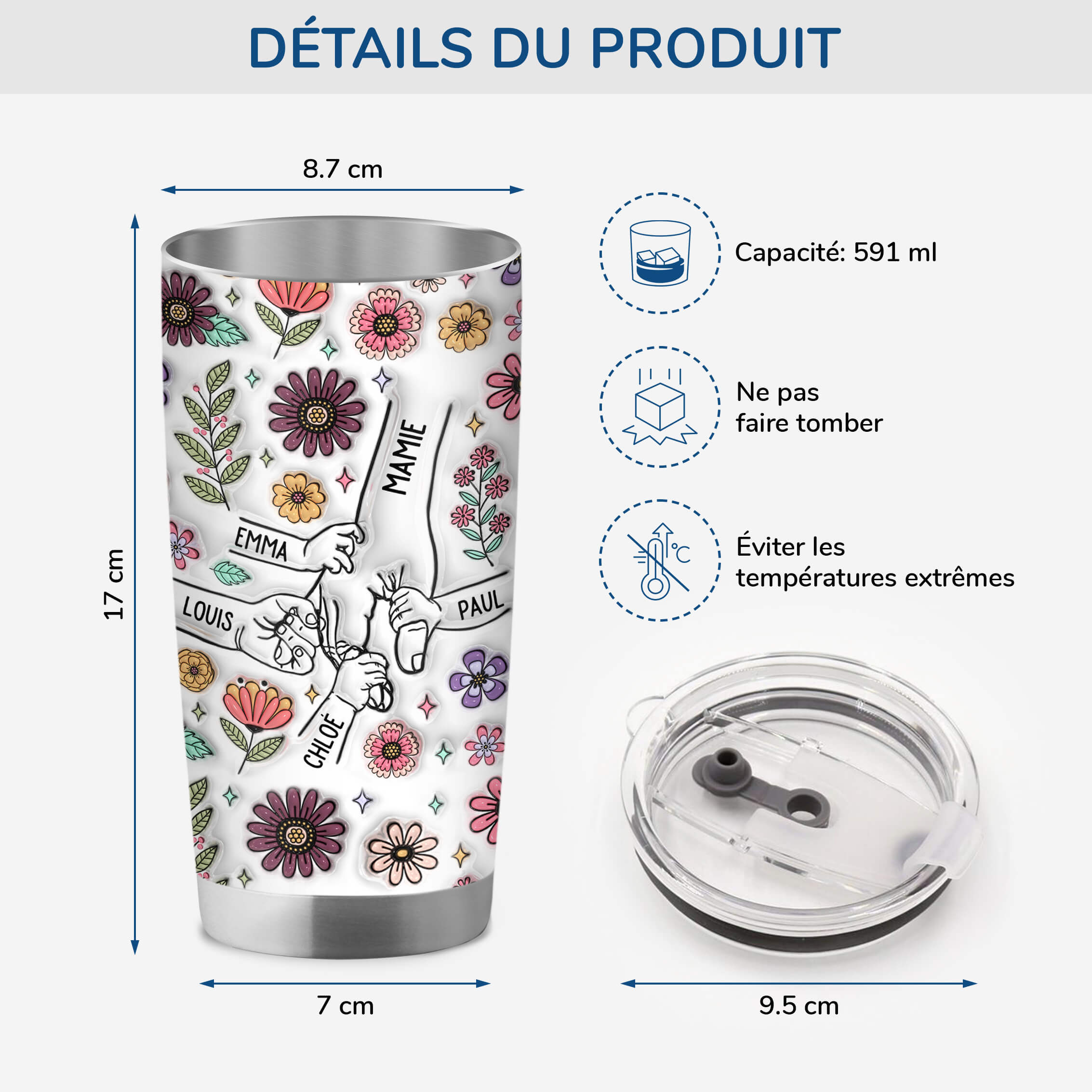 3764TFR3 effet dimpression 3d mug isotherme 590ml personnalise maman fleurs de famille 3764T6T5A