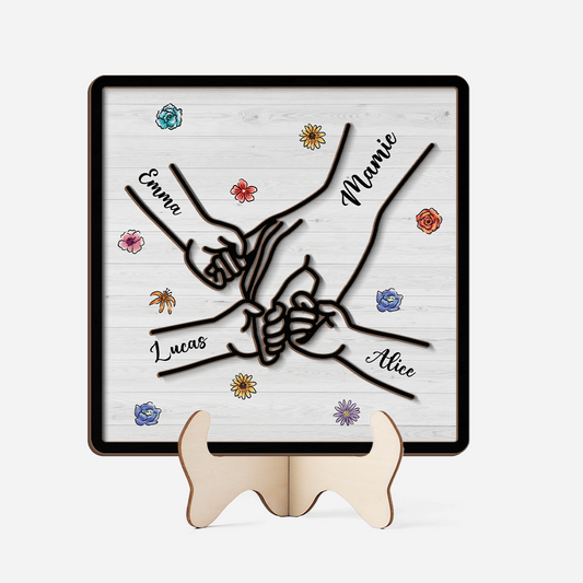 3784QFR1 plaque en bois personnalisee mamie tenant les mains version florale 3784q3e8b