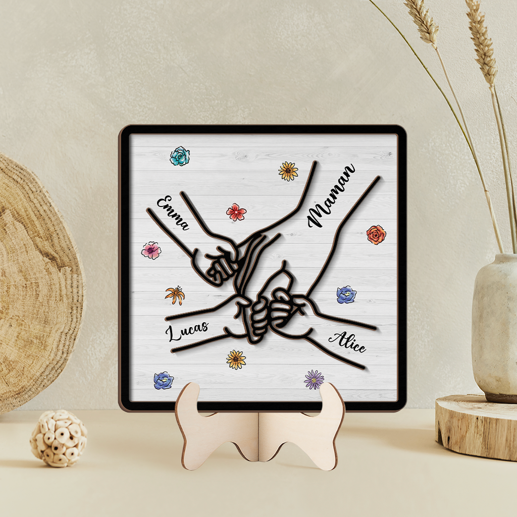 3784QFR2 plaque en bois personnalisee mamie tenant les mains version florale 3784q3e8b