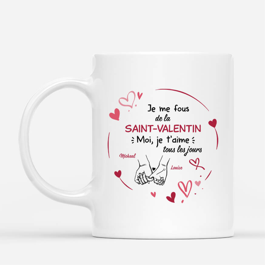 Moi, Je T'Aime Tous Les Jours Avec Petits Doigts - Cadeau Personnalisé | Mug Pour Couple