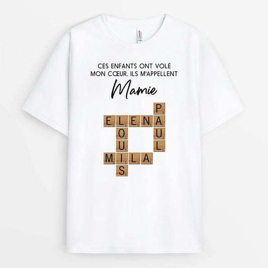 3813AFR1 ces enfants ont vole mon coeur ils mappellent mamie version mots croises  tee shirt personnalise mamie 3813ATE5A