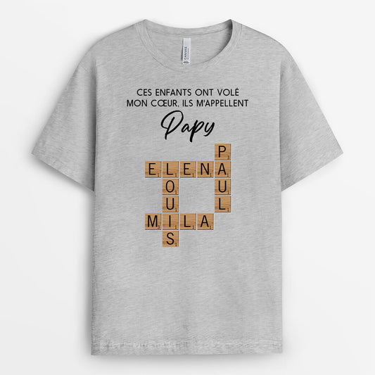 3813AFR2 ces enfants ont vole mon coeur ils mappellent mamie version mots croises  tee shirt personnalise mamie 3813ATE5A
