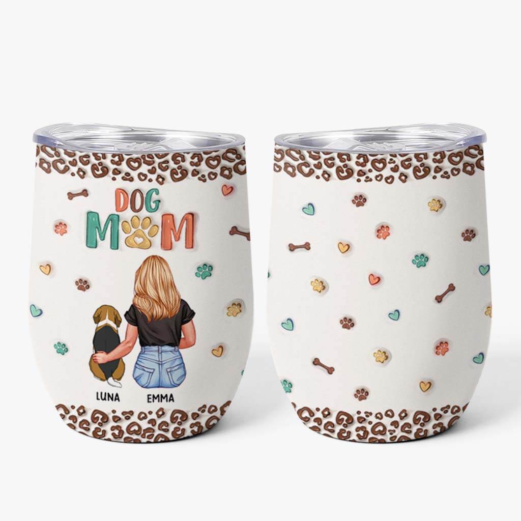 Maman Chien 3D - Cadeau Personnalisé | Verre À Vin Isotherme Avec Couvercle Pour Femme