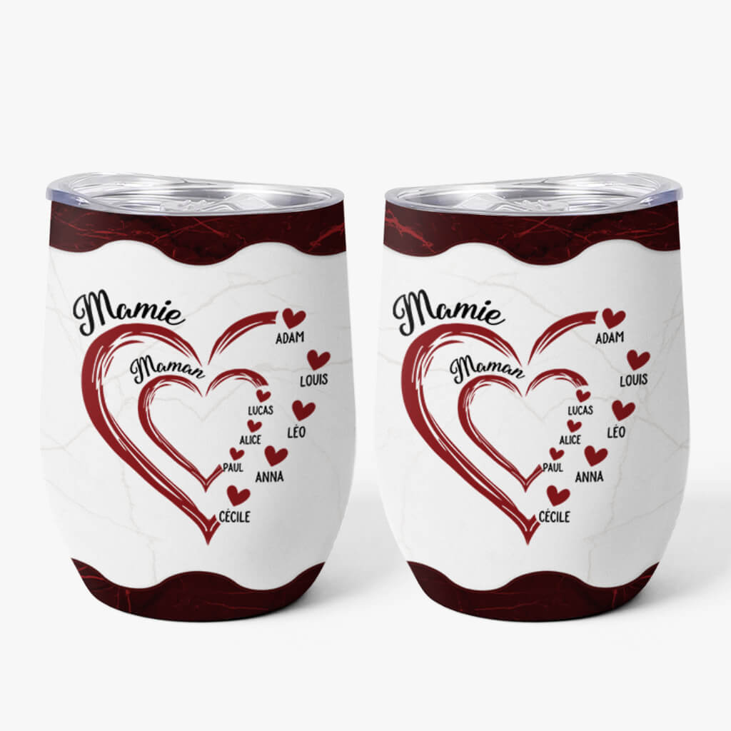 Maman Mamie Coeur Rouge - Cadeau Personnalisé | Verre À Vin Isotherme Pour Femme