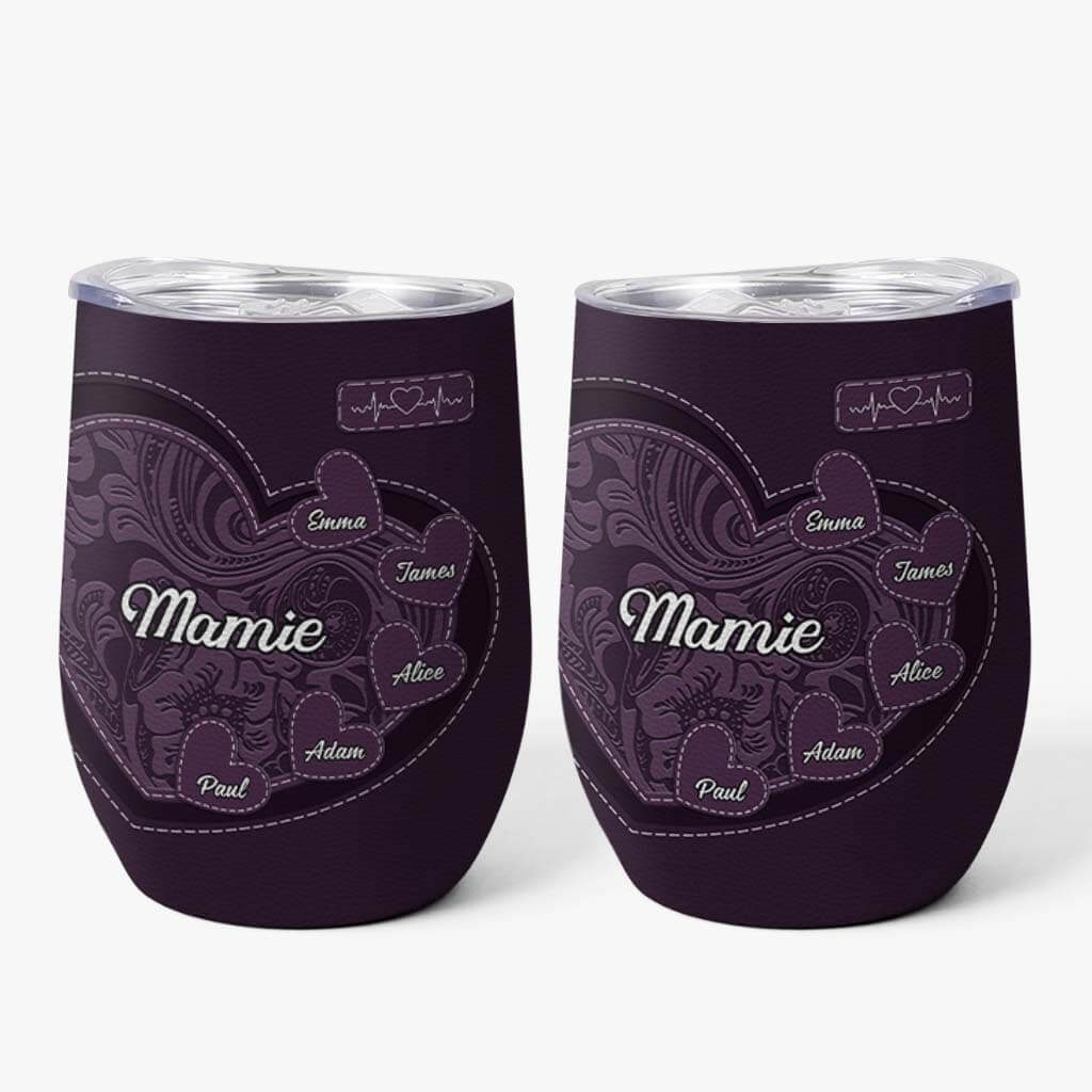 Mamie Coeur Violet - Cadeau Personnalisé | Verre À Vin Isotherme Pour Mamie