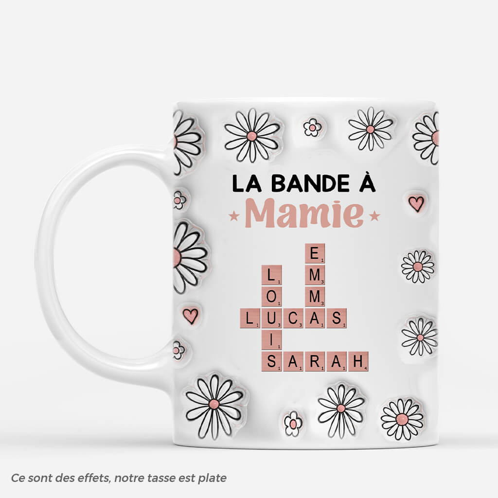 [Effet d'Impression 3D] La Bande À Mamie Fleurs Roses Avec Mots-Croisés - Cadeau Personnalisé | Mug Pour Mamie