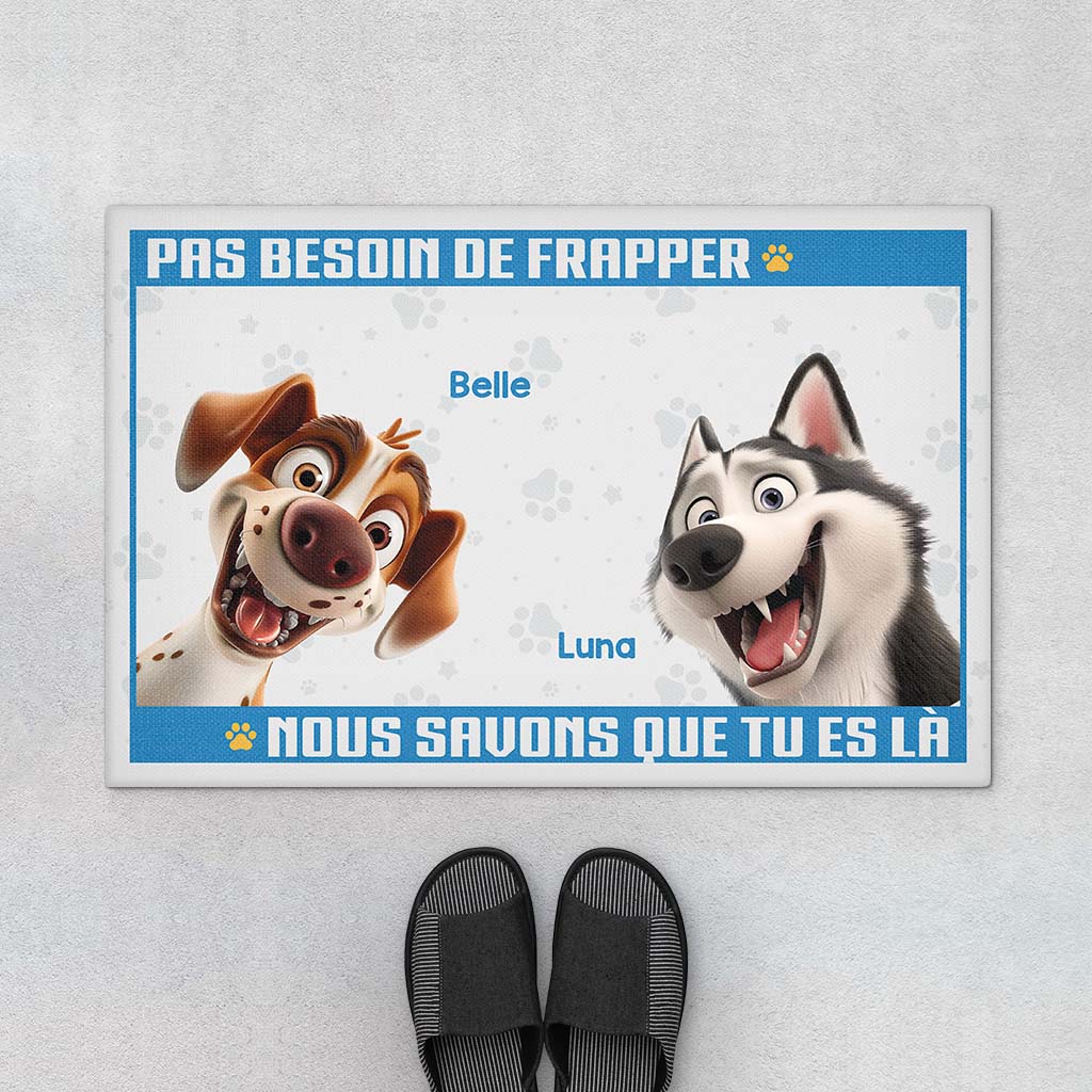 Pas Besoin De Frapper Version Cartoon - Cadeau Personnalisé |  Paillasson Pour Amoureux Des Chiens