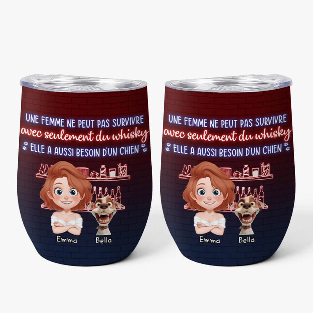 Une Femme Ne Peut Pas Survivre Avec Du Vin Seul - Cadeau Personnalisé | Mug Isotherme 355ml Pour Amoureux Des Chiens