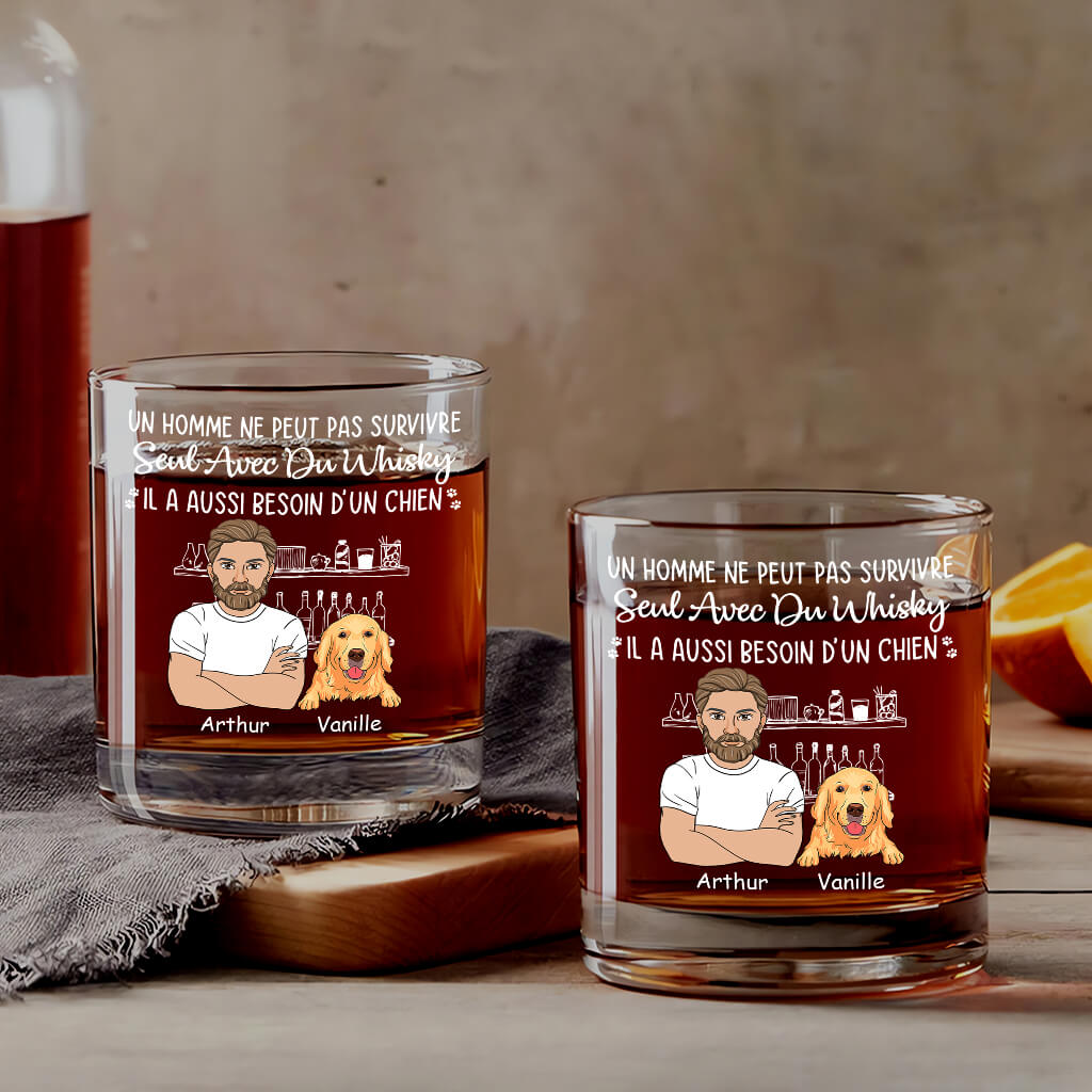 Une Femme Ne Peut Pas Survivre Avec Du Whisky Seul - Cadeau Personnalisé | Verre À Whisky Pour Amoureux Des Chiens