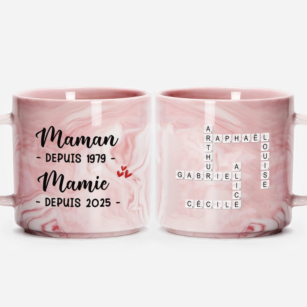 Maman Mamie Depuis Avec Mots Croisés - Cadeau Personnalisé | Tasse Effet Marbre Pour Femme